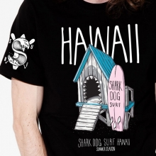 [돌돌] SHARK DOG-T-106 샤크독 서프 하와이 여름 서핑 불독 강아지 캐릭터 그래픽 디자인 티셔츠