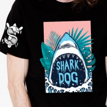 [돌돌스페샬] SHARK DOG-T-100 샤크독 서프 하와이 여름 서핑 불독 강아지 캐릭터 그래픽 디자인 티셔츠