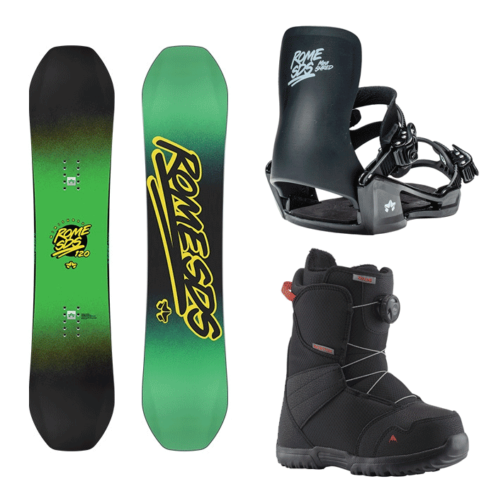 2021 ROME MINISHRED SNOWBOARD - 100 110 120 + 2021 ROME Y MINISHRED BINDING - BLACK + 2122 Burton Kids Zipline BOA® Snowboard Boots