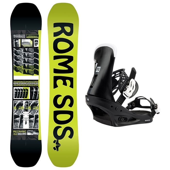 1920 ROME MECHANIC BOARD - 147 150 153 156 159 161W + 2122 Burton Mens Freestyle Re:Flex Snowboard Bindings - Black
